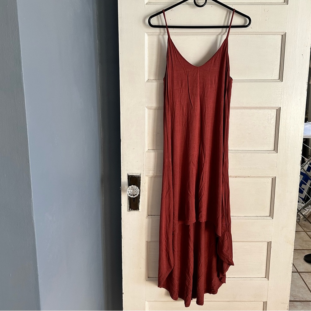 Excuse Me I Have To Go Be Awesome High-Low Dress in Rust